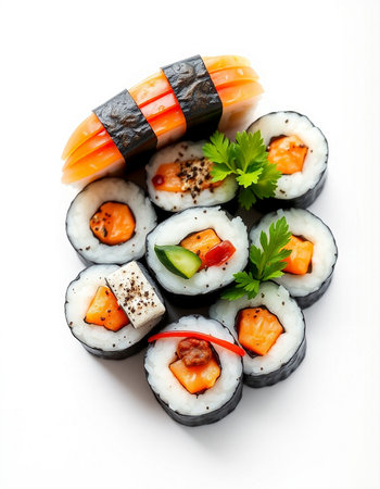 Sushi Set - Different Sushi Roll with Salmon, Cucumber, Cream Cheese and Raw Salmon insideの写真素材