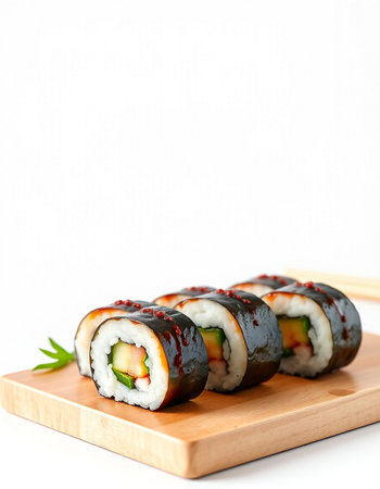 Sushi roll isolated on white background. Japanese food restaurant menu.の写真素材