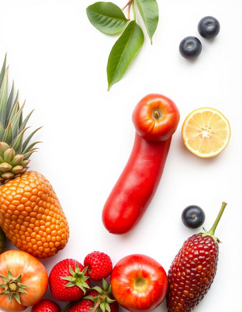 Fruits and vegetables on a white background. Healthy food concept.