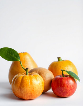 Ripe fruits on a white background. Healthy food, vitamins.の写真素材