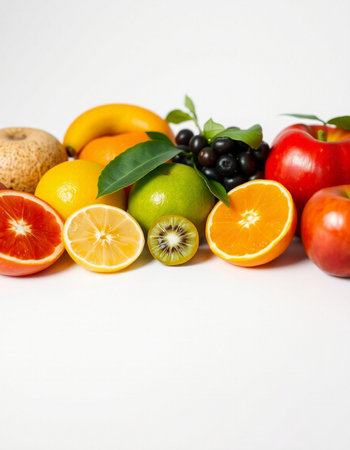 Variety of citrus fruit on white background. Healthy food concept.の写真素材