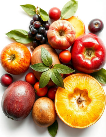 Fresh fruits and vegetables isolated on white background. Healthy food concept.の写真素材