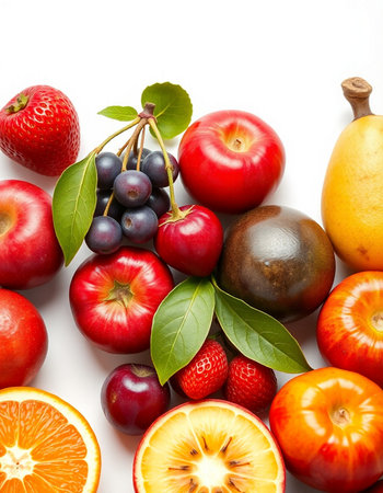 Fruits and vegetables isolated on white background. Healthy food concept.の写真素材