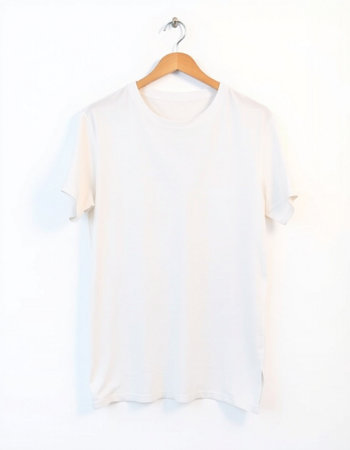 White t-shirt on hanger on white background. Clipping path included.