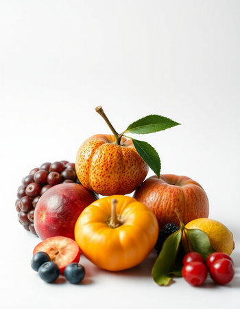 Fruits and vegetables on a white background. Healthy food concept.の写真素材