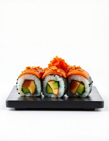 Sushi roll with salmon, avocado, cucumber and cream cheeseの写真素材