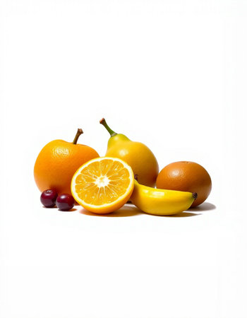 Fruits isolated on a white background. Orange, banana, grapefruitの写真素材