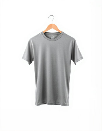 Grey t-shirt on hanger isolated on white background with clipping pathの写真素材