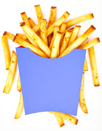 French fries isolated on white background with space for text. Top view.の写真素材