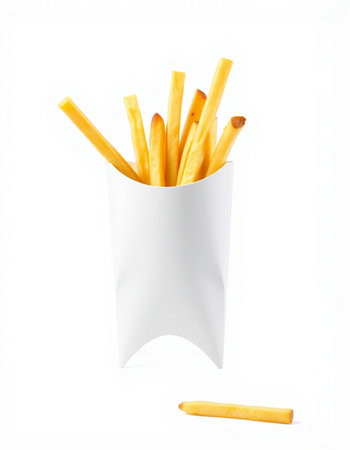 French fries in white paper box isolated on white background with clipping path