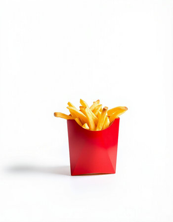 French fries in a red box on a white background. Isolatedの写真素材