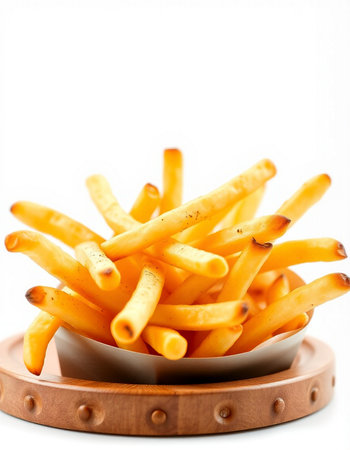 French fries on a white background. Selective focus. Shallow depth of field.の写真素材