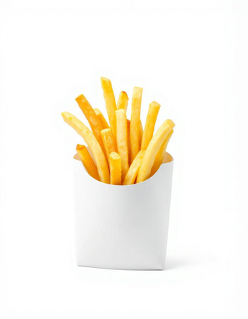 French fries in white paper box isolated on white background with clipping path