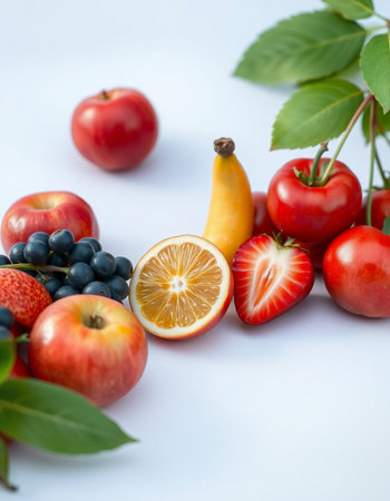 Fruits and berries on a white background. Healthy food concept.の写真素材