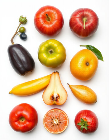 Fruits and vegetables on a white background. Healthy food concept.
