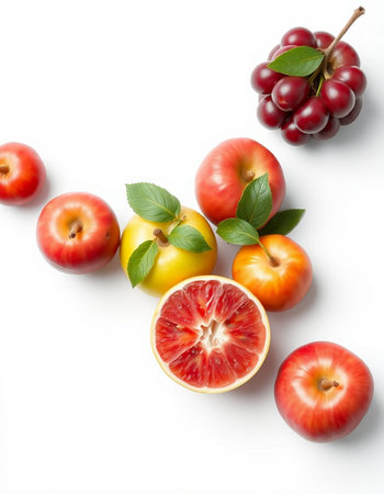 Fruits on a white background, top view, close-upの写真素材