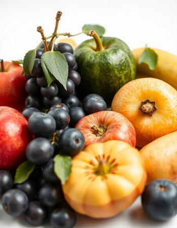 Fresh fruits and vegetables isolated on white background. Healthy food concept.の写真素材