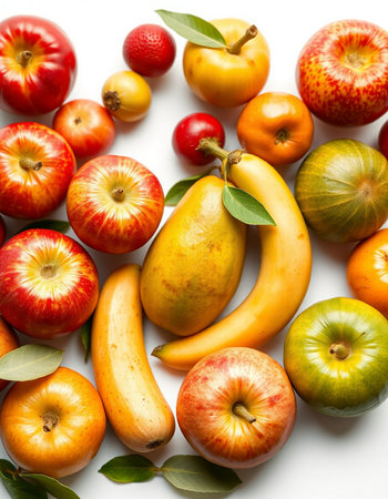 Fruits and vegetables isolated on white background. Healthy food concept.の写真素材