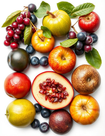 Fruits and berries on a white background. Healthy food concept.の写真素材