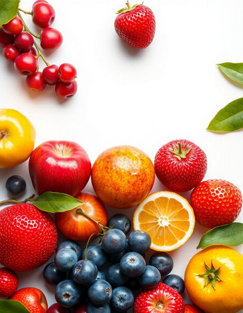Fresh fruits and berries isolated on white background. Healthy food concept.の写真素材