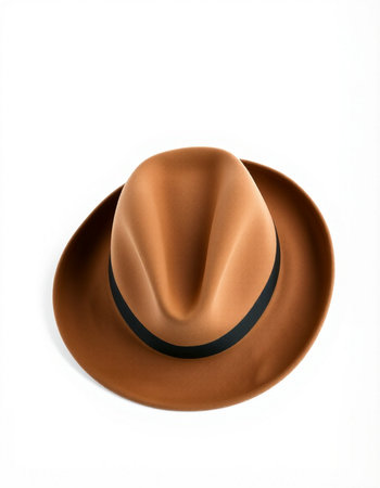 Brown hat isolated on white background with clipping path. Top view.の写真素材
