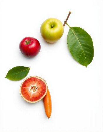 Fruits and vegetables on a white background. Healthy food concept.の写真素材