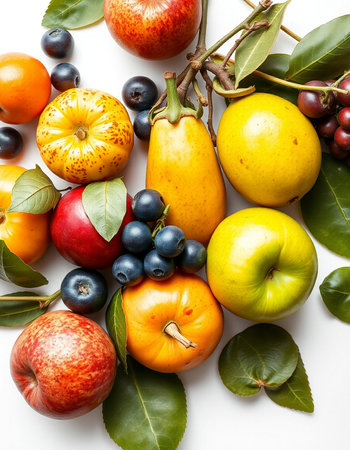 Fruits and vegetables isolated on white background. Healthy food concept.の写真素材