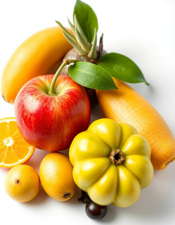 Fruits and vegetables isolated on white background. Healthy food concept.の写真素材