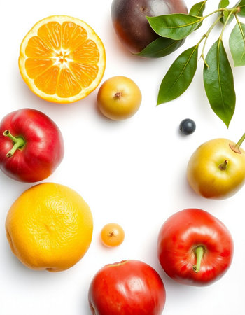 fresh fruits isolated on white background with copy space for your text. Top viewの写真素材