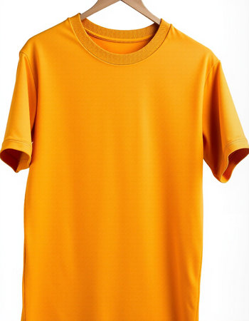 Orange t-shirt on a mannequin on a white backgroundの写真素材