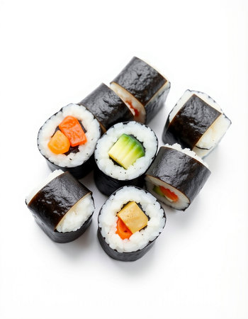 Sushi rolls isolated on white background. Japanese food restaurant menu.の写真素材