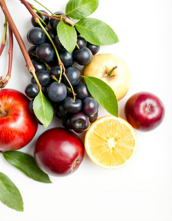 Fruits and berries isolated on white background. Shallow dof.の写真素材