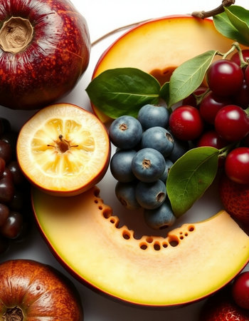 Fruits and berries on a white background. Healthy eating concept.