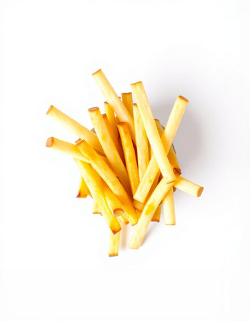French fries isolated on white background with clipping path. Top view.