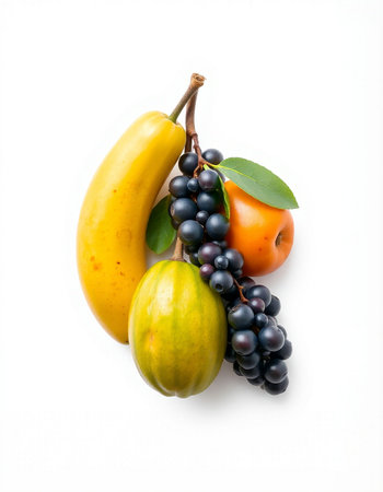 Fruits isolated on a white background. Healthy food concept. Top view.の写真素材