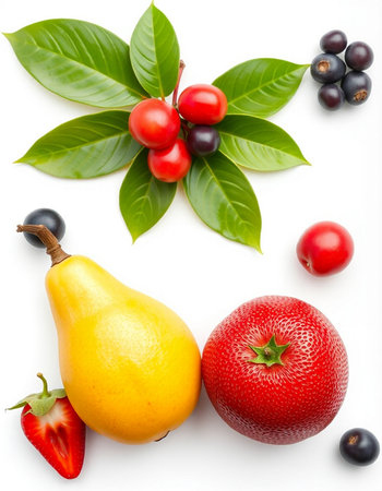 Fresh fruits and berries isolated on white background. Healthy food concept.の写真素材