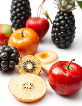 Fruits and berries on a white background. Close-up.の写真素材