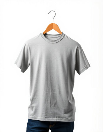 Men's t-shirt on a hanger on a white backgroundの写真素材