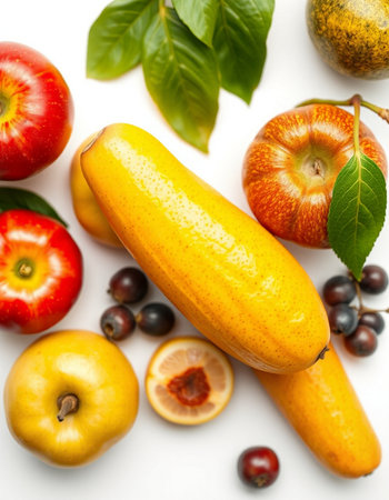 Fruits and vegetables on the white background. Healthy food concept.の写真素材
