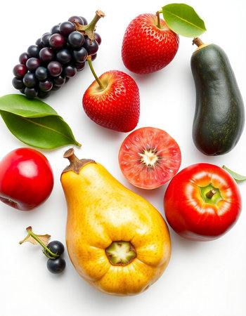 Fresh fruits and vegetables isolated on white background. Healthy food concept.の写真素材