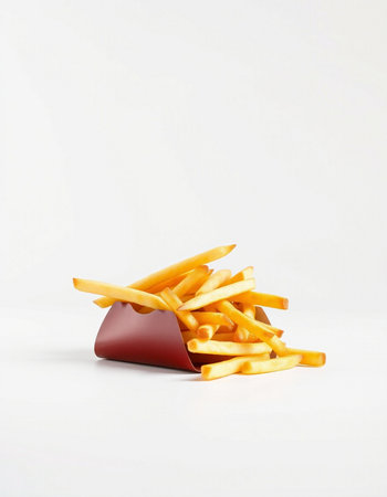 French fries in a paper box on a white background. Isolated