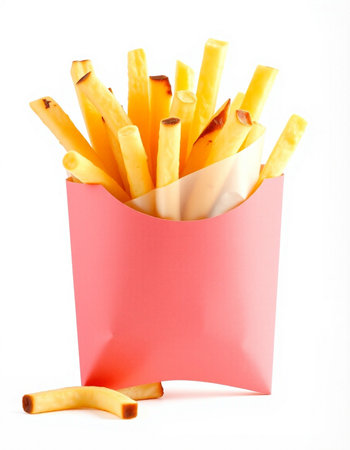 French fries in paper box isolated on white background, clipping path included