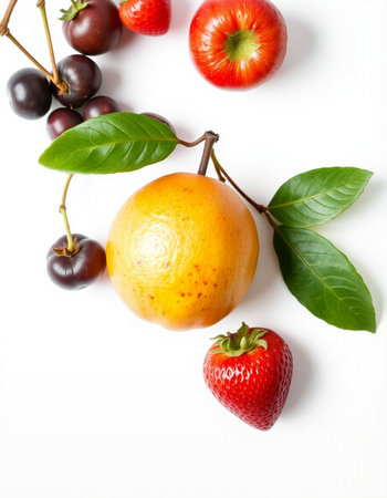 Fruit on a white background. Healthy food concept. Top view.