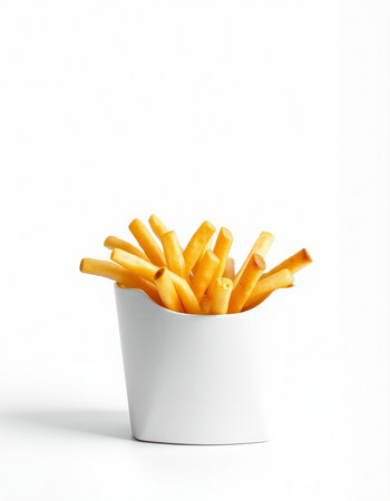 French fries in a white bowl on a white background. Isolatedの写真素材