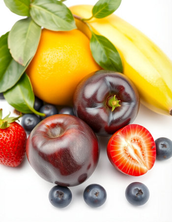 Mix of fresh fruits isolated on white background. Healthy eating concept.の写真素材