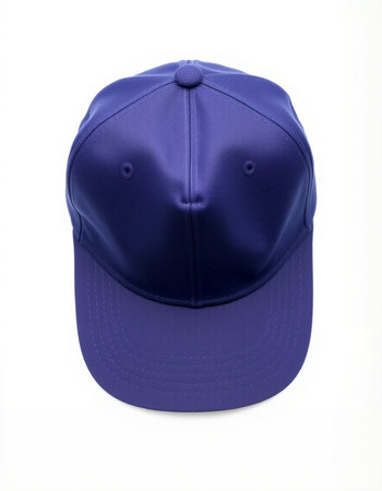 Blue Baseball cap isolated on white background. Include clipping path. Front view.の写真素材
