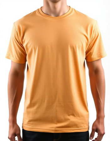 Blank orange t-shirt template isolated on white background with clipping pathの写真素材