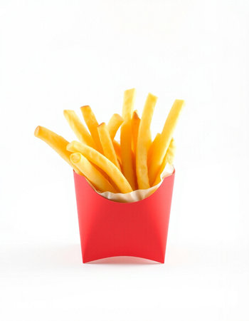 French fries in a red box on a white background. Isolated