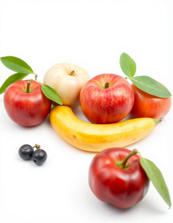 Fruits and vegetables isolated on a white background. Healthy food.
