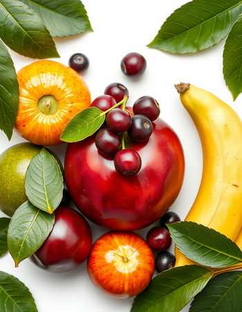 Fruits and berries isolated on white background. Healthy food concept.の写真素材